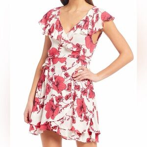 Free People Floral Wrap Dress in Red and White